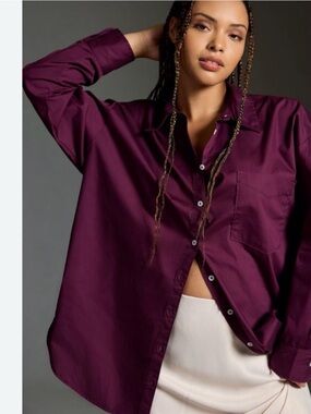 NWT Anthropologie The BENNETT Buttondown Shirt TOP 100% COTTON Medium Burgundy